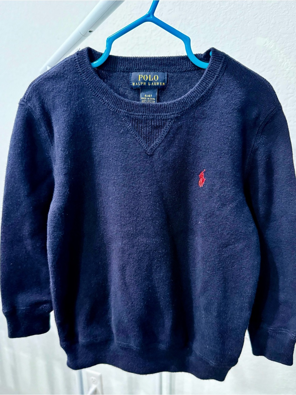 Polo by Ralph Lauren Navy Crewneck Sweater with Red Pony Logo